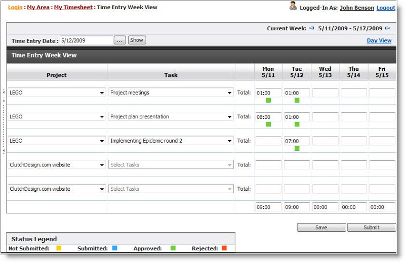 TimeLive Online Timesheet screenshot